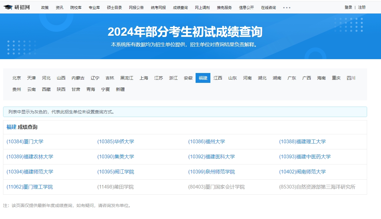厦门大学2024年考研初试成绩查询入口